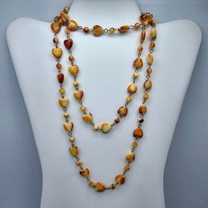 Heart Necklace Vintage Lucite Marbled Honey Faceted Beads Hearts Layering 46"